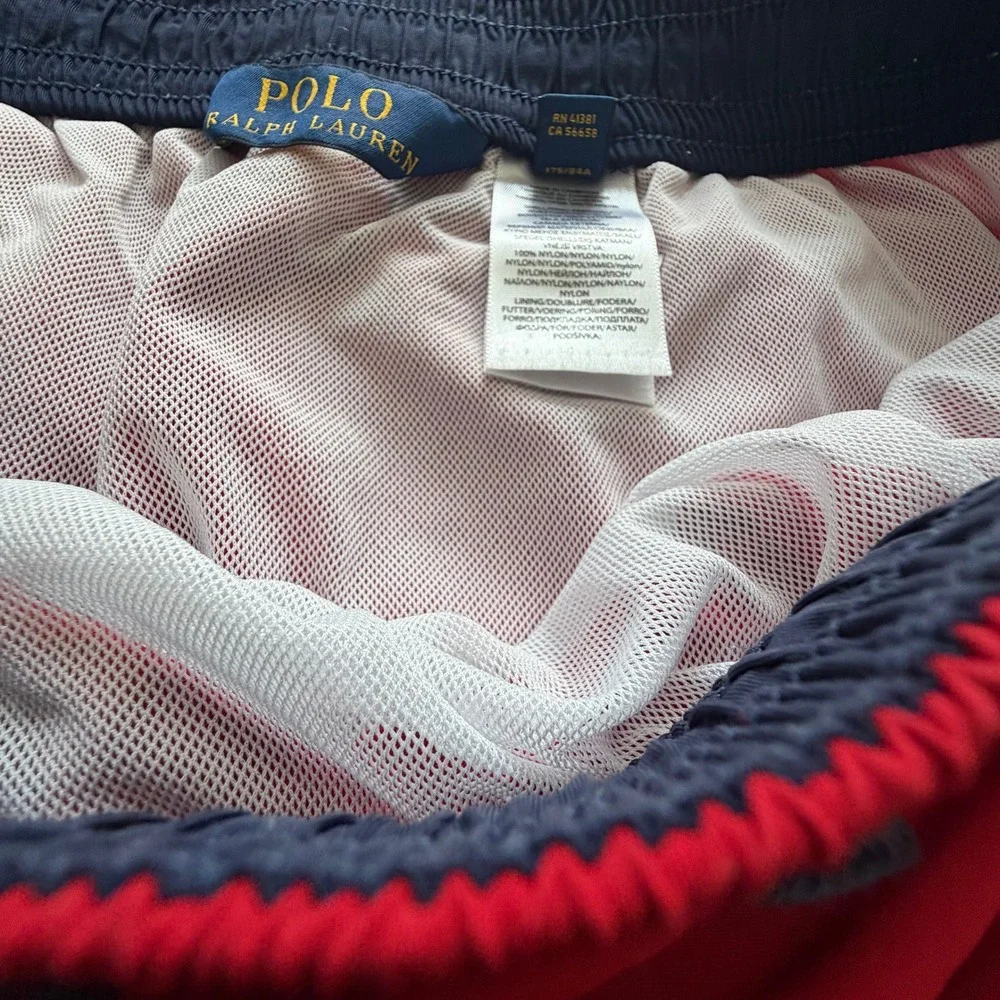 Polo Ralph Lauren Mens Red Blue Pony Embroidered Swim Trunks M Preppy Nautical